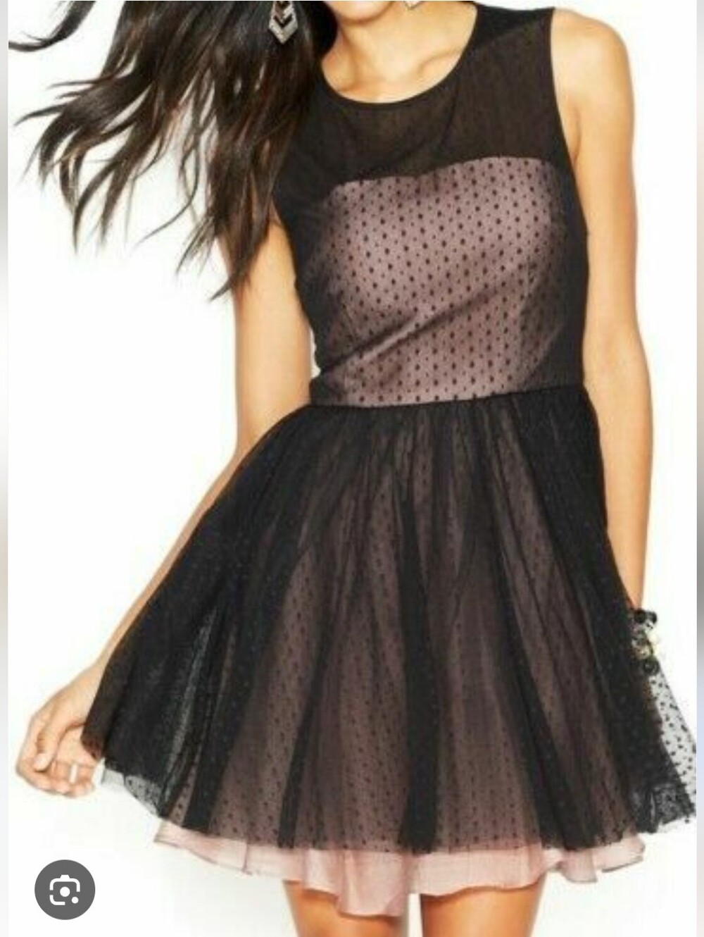 NWT Betsey Johnson Sleeveless Mini Dress Black Dotted Mesh Tulle Women's Size 10